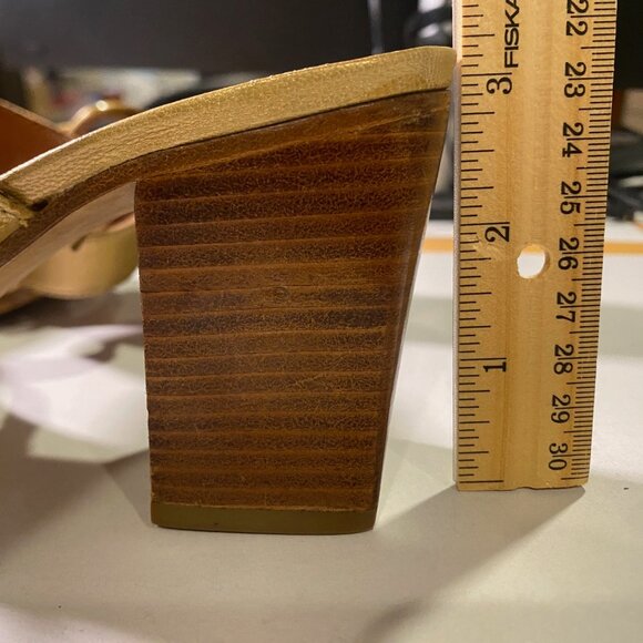 Donna Karan - Size 8.5M -  Women's leather band sandal block heel in gold, Italy - Picture 11 of 11